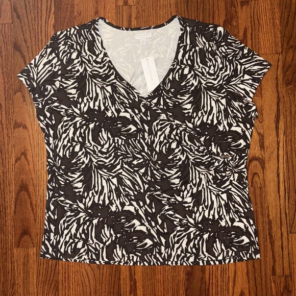 CHARTER CLUB NWT Brown & White Wrap-Style Top - Size 2X - Picture 1 of 5